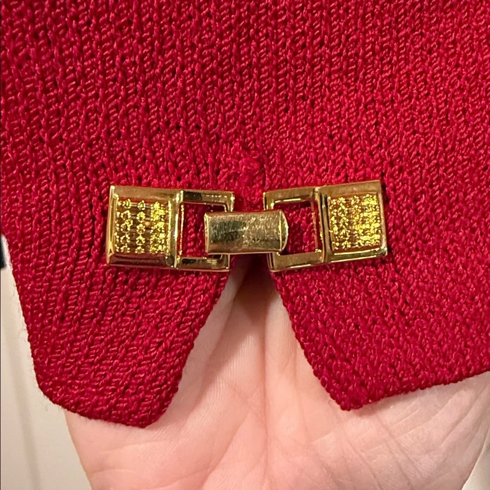 NWT St. JOHN Two Piece Suit Jacket 2 Skirt 6 ~ Red w/Gold Hardware Santana Knit - Picture 10 of 17